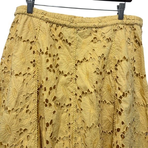 Coldwater Creek Skirt PXL Butter Yellow Cotton Floral Eyelet Cowgirl Cottagecore - Picture 2 of 10
